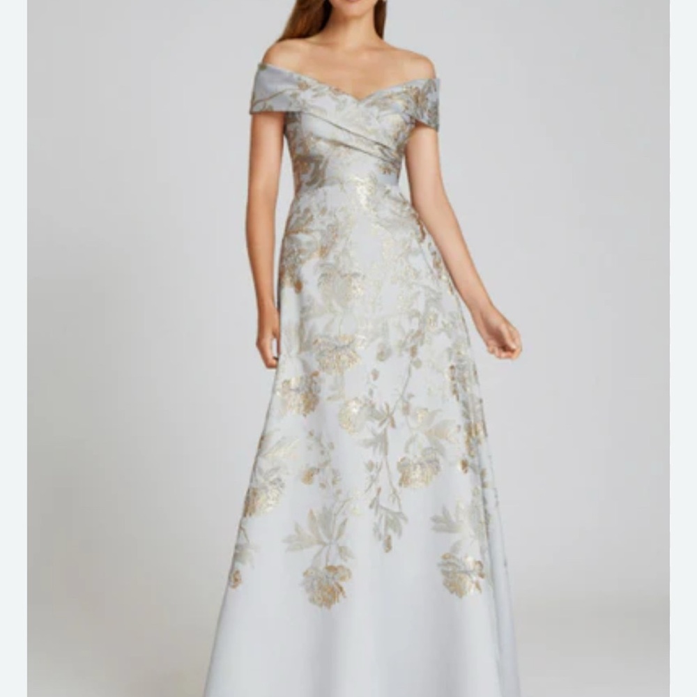 Teri Jon Blue and Silver Embellished A-line Dress